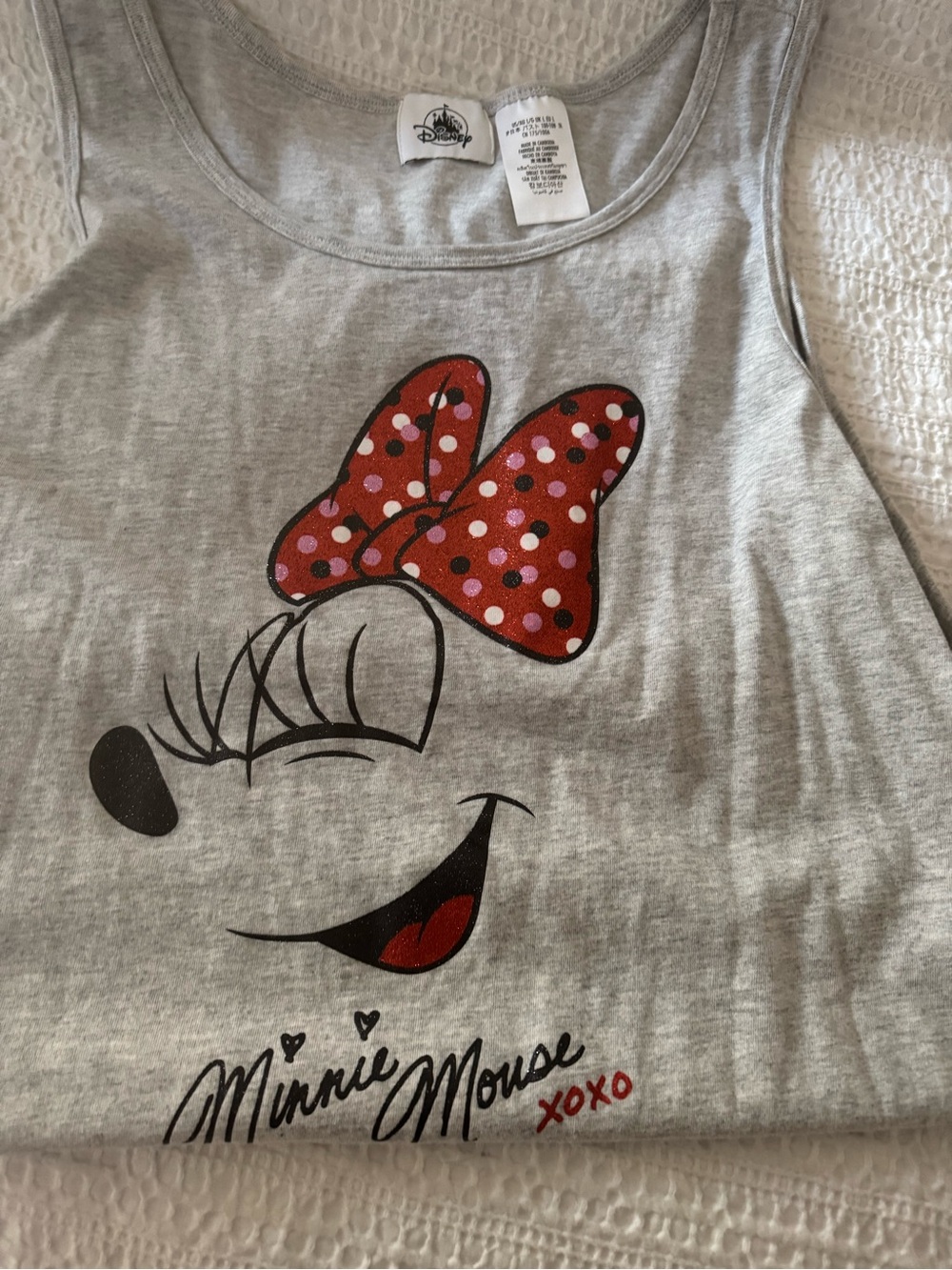 Disney Gray Tank Top with Red Polka Dot Minnie Bow